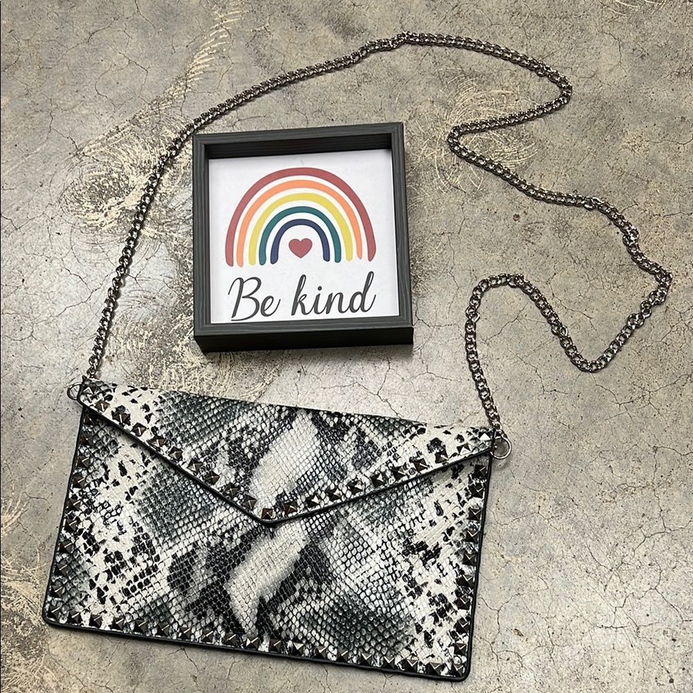 * Snakeskin Crossbody Bag - Black and White